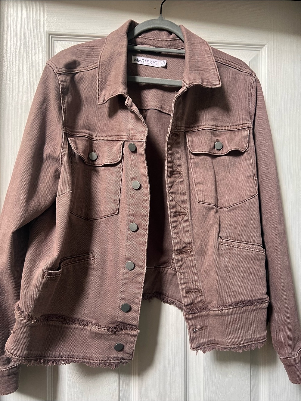 Meri Skye Dusty Mauve Denim Jacket - Raw Hem Trucker